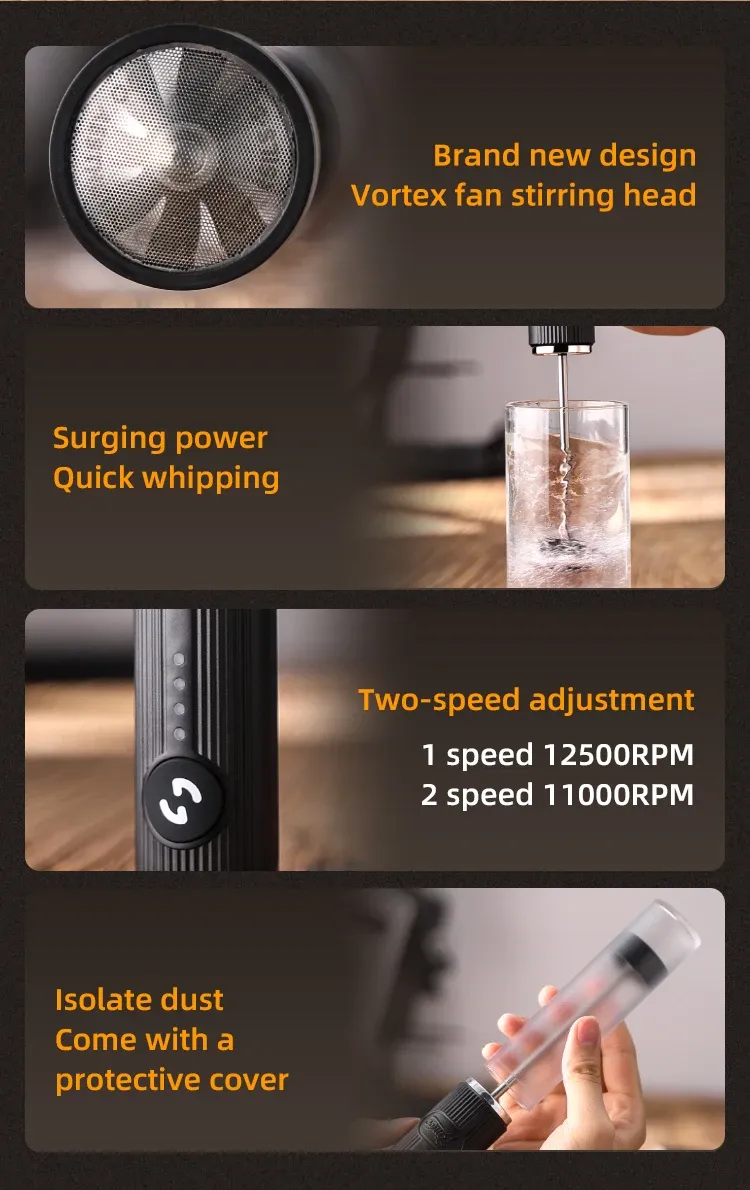 Bincoo USB Rechargeable Coffee Frother, 2 Speeds Electric Milk Mixer for Lattes, Cappuccinos, Hot Chocolate, Egg Beater, Kitchen Cooking Tool showcase 2