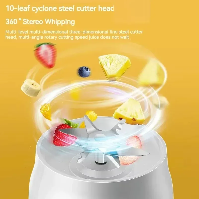 Portable Cordless Blender Juicer - 450ml Electric Fruit Juicer with USB Rechargeable Battery, 10-Blade System for Smoothies & Crushed Ice, Perfect for On-the-Go thumbnail 5