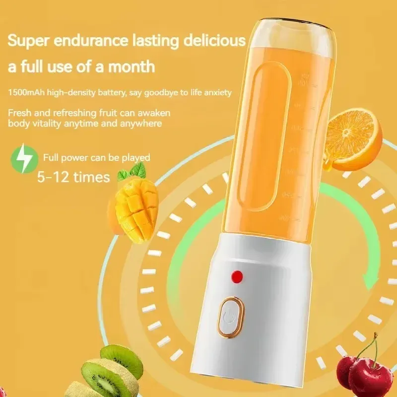 Portable Cordless Blender Juicer - 450ml Electric Fruit Juicer with USB Rechargeable Battery, 10-Blade System for Smoothies & Crushed Ice, Perfect for On-the-Go thumbnail 2