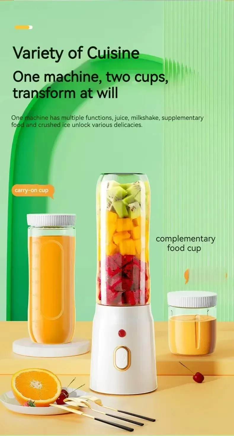 Portable Cordless Blender Juicer - 450ml Electric Fruit Juicer with USB Rechargeable Battery, 10-Blade System for Smoothies & Crushed Ice, Perfect for On-the-Go showcase 7