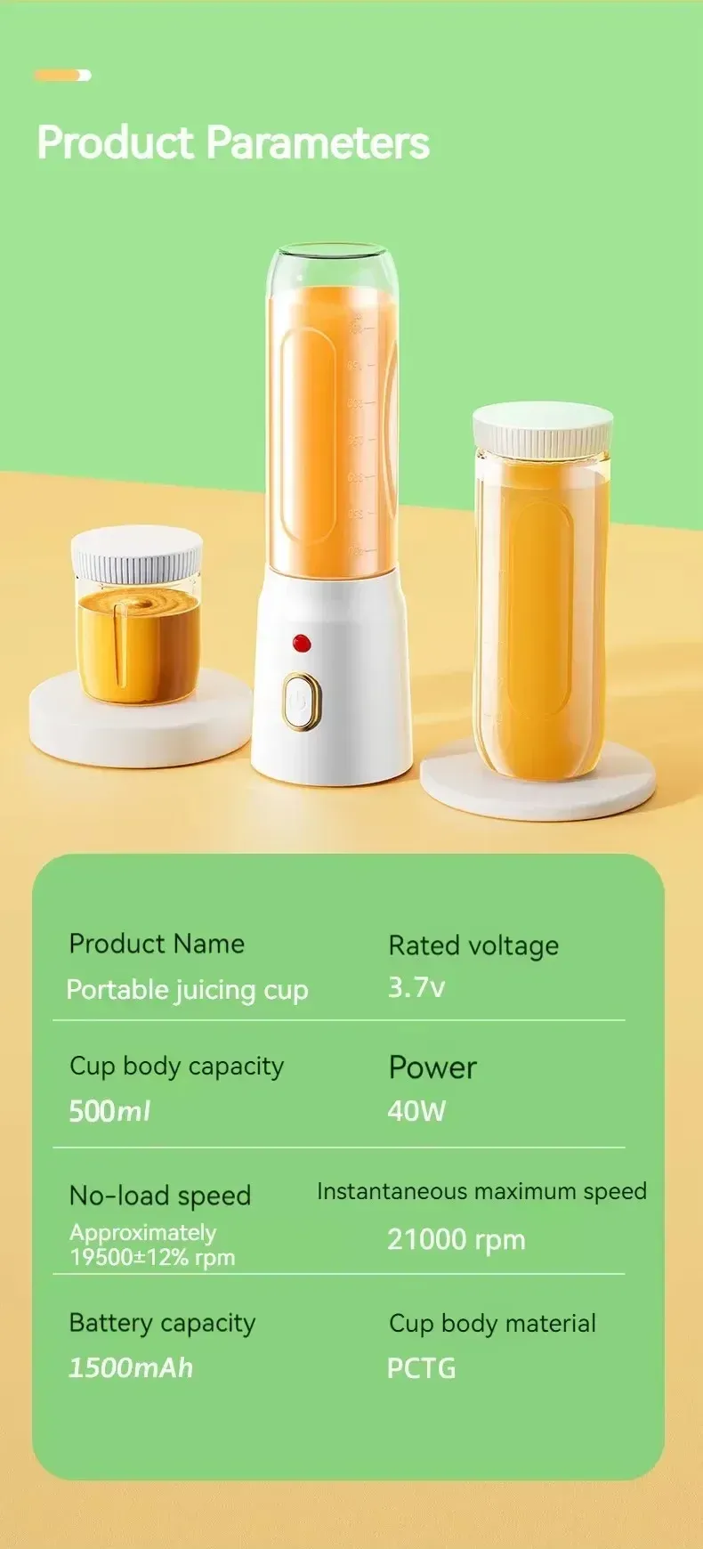 Portable Cordless Blender Juicer - 450ml Electric Fruit Juicer with USB Rechargeable Battery, 10-Blade System for Smoothies & Crushed Ice, Perfect for On-the-Go showcase 19