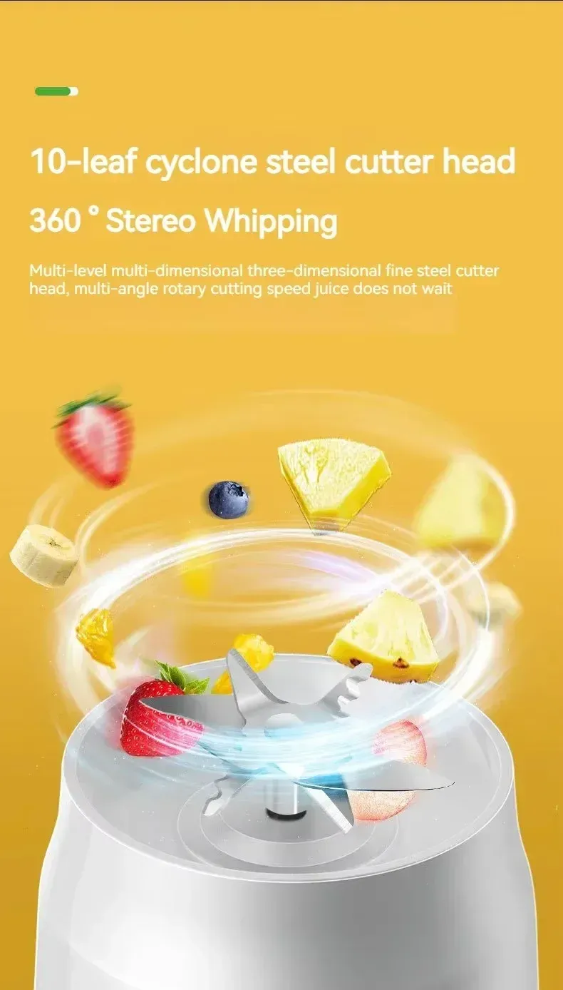 Portable Cordless Blender Juicer - 450ml Electric Fruit Juicer with USB Rechargeable Battery, 10-Blade System for Smoothies & Crushed Ice, Perfect for On-the-Go showcase 6