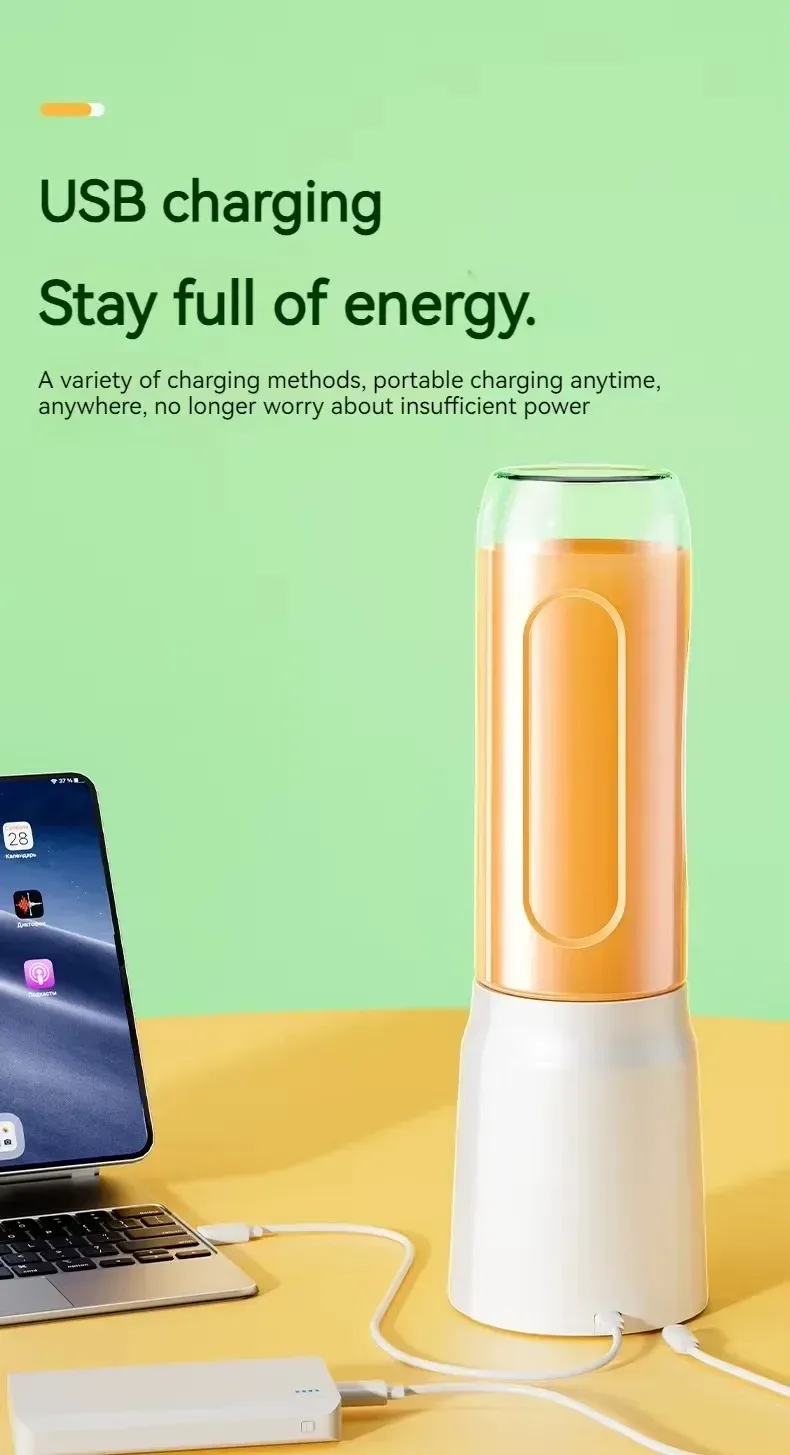 Portable Cordless Blender Juicer - 450ml Electric Fruit Juicer with USB Rechargeable Battery, 10-Blade System for Smoothies & Crushed Ice, Perfect for On-the-Go showcase 16