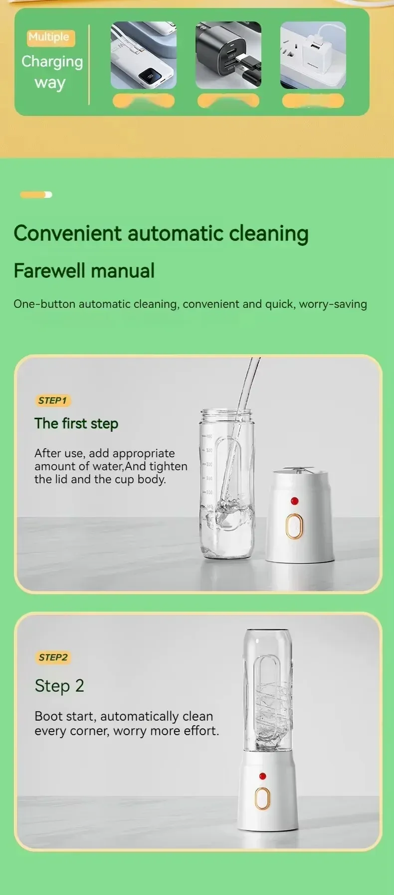 Portable Cordless Blender Juicer - 450ml Electric Fruit Juicer with USB Rechargeable Battery, 10-Blade System for Smoothies & Crushed Ice, Perfect for On-the-Go showcase 17