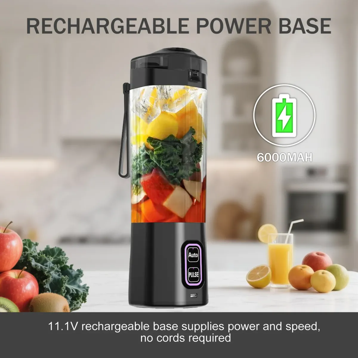 Portable Electric Juice Maker Blender 700ML USB Rechargeable Fruit Mixer with 6 Stainless Steel Blades, Powerful 360W Motor for Smoothies & Shakes, Travel-Friendly with Sip Lid showcase 2