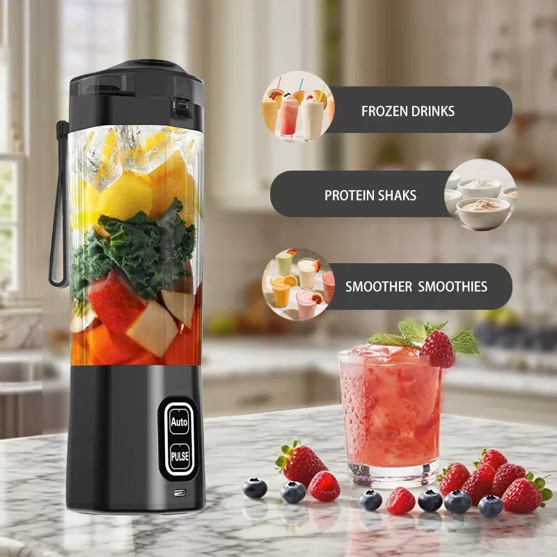 Portable Electric Juice Maker Blender 700ML USB Rechargeable Fruit Mixer with 6 Stainless Steel Blades, Powerful 360W Motor for Smoothies & Shakes, Travel-Friendly with Sip Lid thumbnail 5