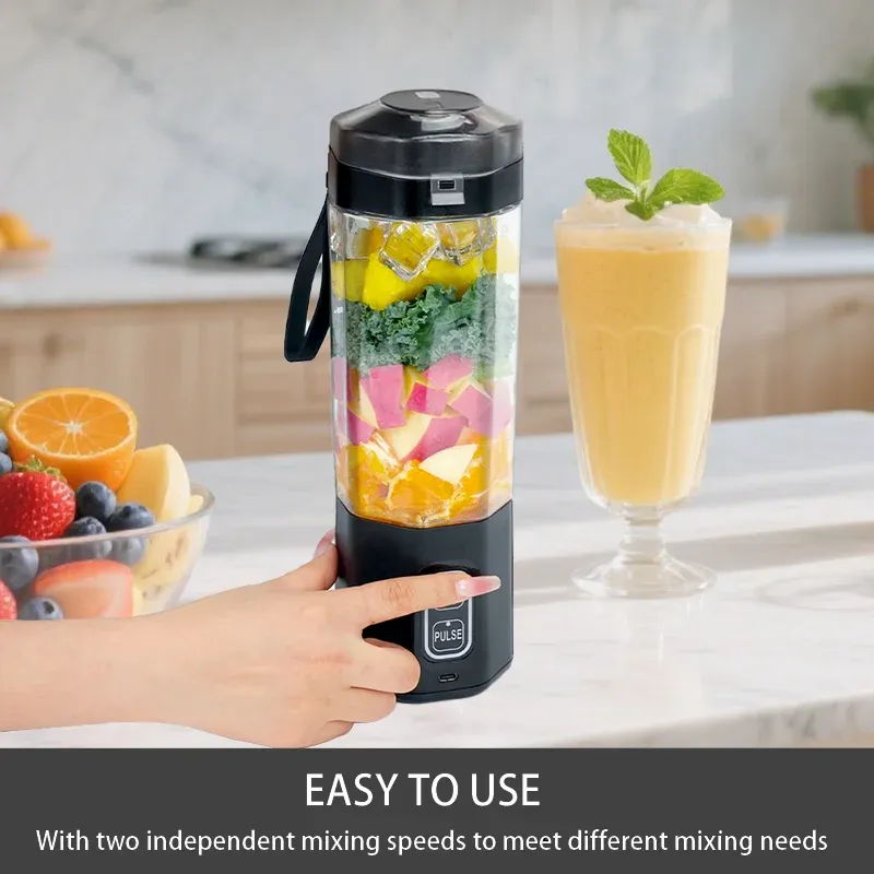Portable Electric Juice Maker Blender 700ML USB Rechargeable Fruit Mixer with 6 Stainless Steel Blades, Powerful 360W Motor for Smoothies & Shakes, Travel-Friendly with Sip Lid thumbnail 3