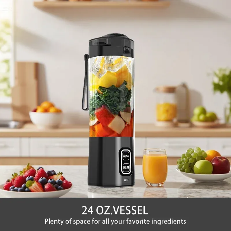 Portable Electric Juice Maker Blender 700ML USB Rechargeable Fruit Mixer with 6 Stainless Steel Blades, Powerful 360W Motor for Smoothies & Shakes, Travel-Friendly with Sip Lid thumbnail 6