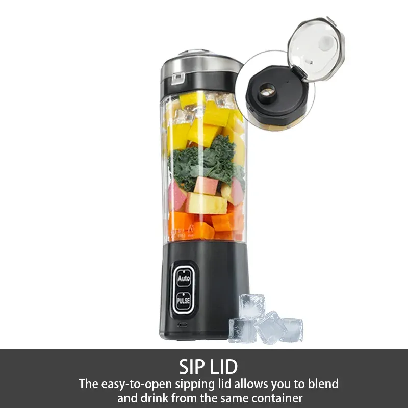 Portable Electric Juice Maker Blender 700ML USB Rechargeable Fruit Mixer with 6 Stainless Steel Blades, Powerful 360W Motor for Smoothies & Shakes, Travel-Friendly with Sip Lid thumbnail 2