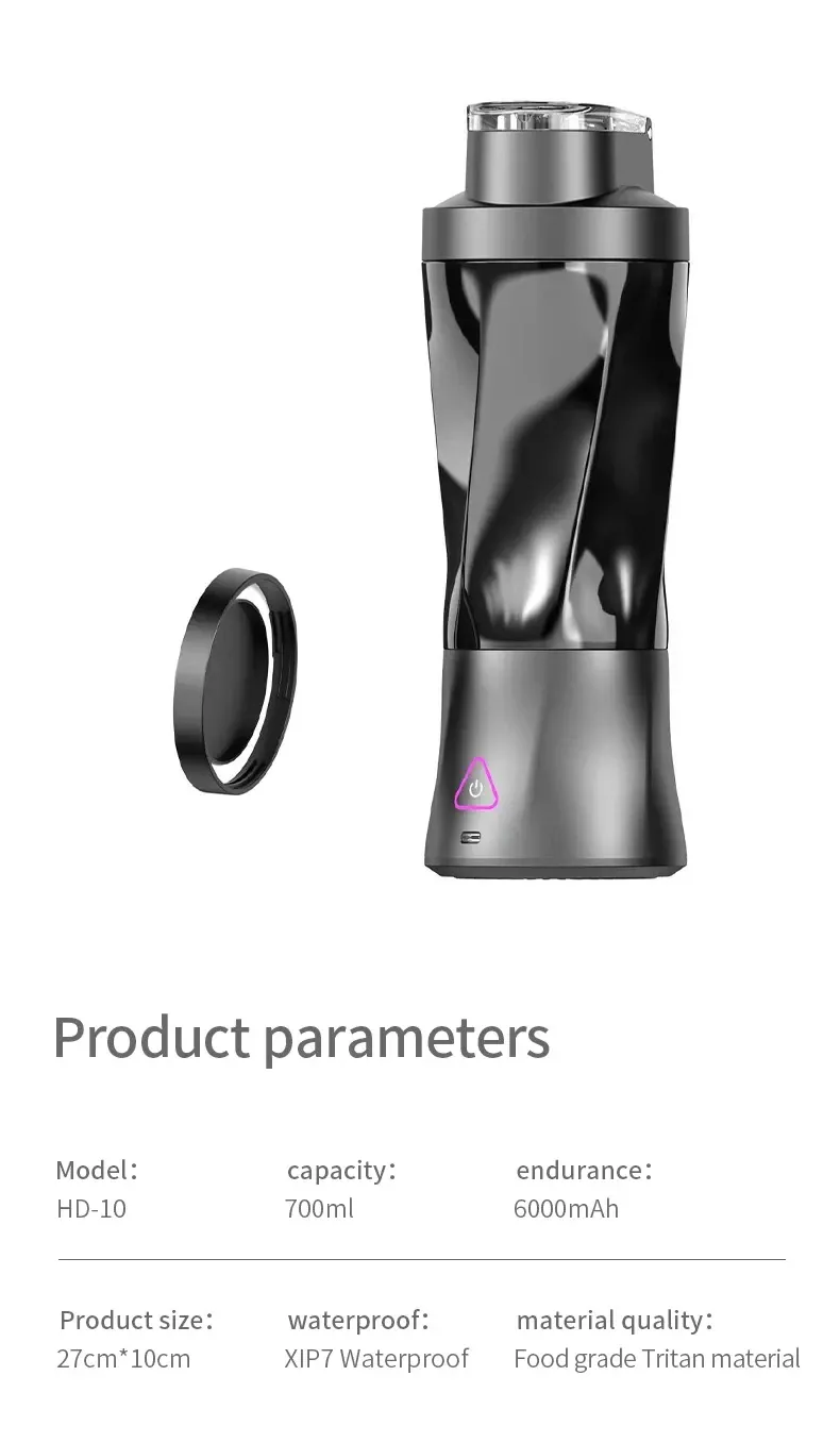Portable Electric Juicer Blender 700ML USB Rechargeable Smoothie Maker with Powerful 360W Motor, Anti-Jamming Blades, and 6000mAh Battery for Outdoor & Travel showcase 14