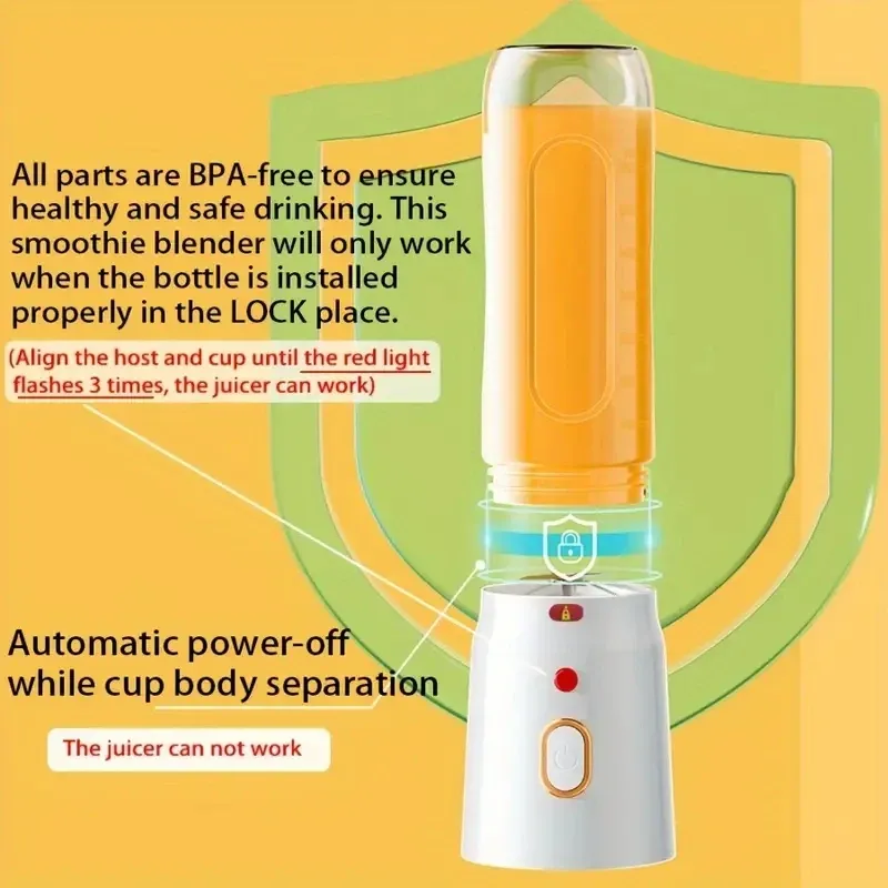 450ML Portable Electric Blender Juicer Cup, USB Rechargeable Cordless Smoothie Maker with 10 Blades, Powerful 40W Motor for Shakes, Baby Food, Crushed Ice - White showcase 5