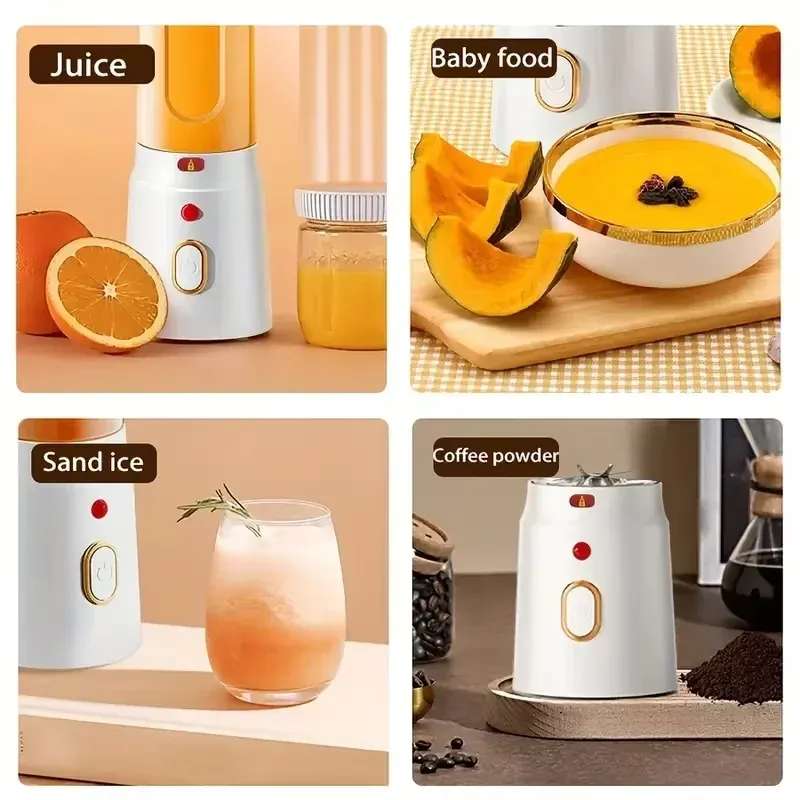 450ML Portable Electric Blender Juicer Cup, USB Rechargeable Cordless Smoothie Maker with 10 Blades, Powerful 40W Motor for Shakes, Baby Food, Crushed Ice - White thumbnail 5