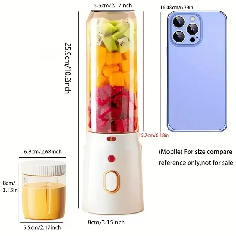 450ML Portable Electric Blender Juicer Cup, USB Rechargeable Cordless Smoothie Maker with 10 Blades, Powerful 40W Motor for Shakes, Baby Food, Crushed Ice - White thumbnail 6