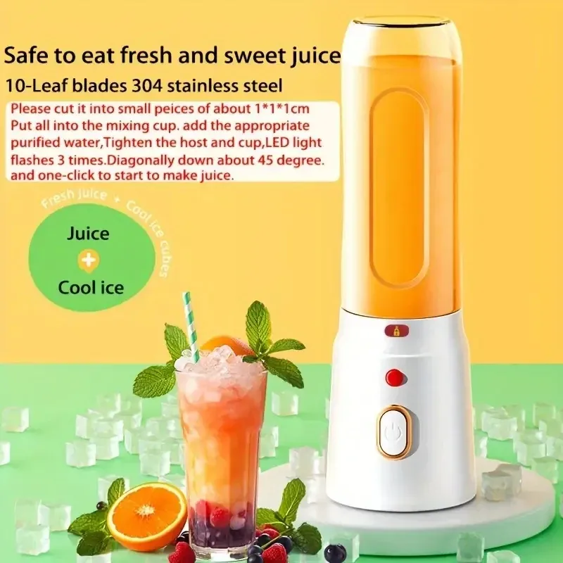450ML Portable Electric Blender Juicer Cup, USB Rechargeable Cordless Smoothie Maker with 10 Blades, Powerful 40W Motor for Shakes, Baby Food, Crushed Ice - White showcase 2