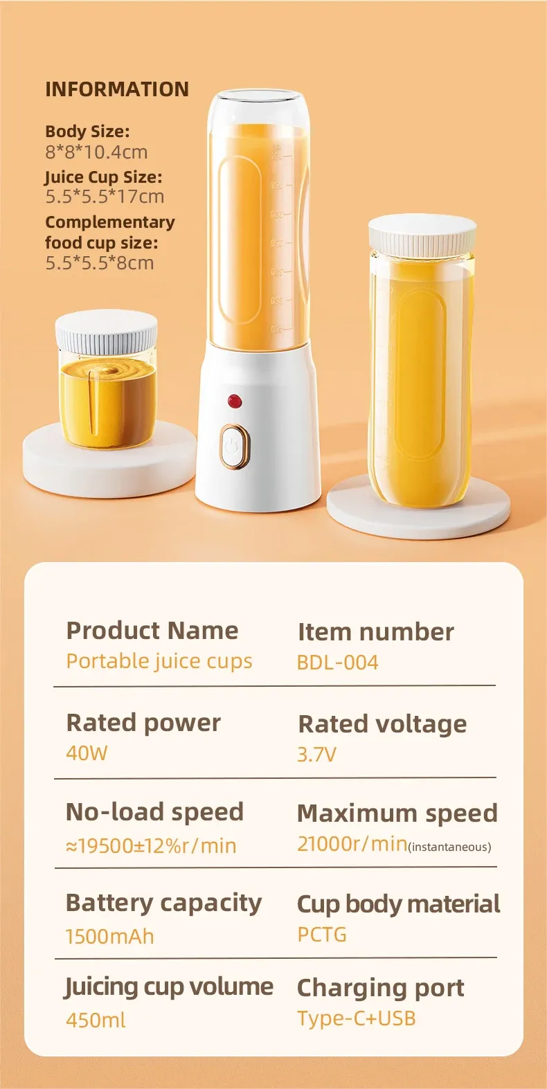 500ML Portable Electric Blender 40W USB Rechargeable Cordless Juicer Cup, High-Powered for Smoothies, Milkshakes, and Juices - Perfect for On-the-Go showcase 15