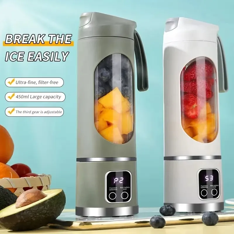 Portable Fruit Juicer Blender 450ml USB Rechargeable with 12 Blades, Dual Motor, Ice Crusher for Smoothies & Shakes