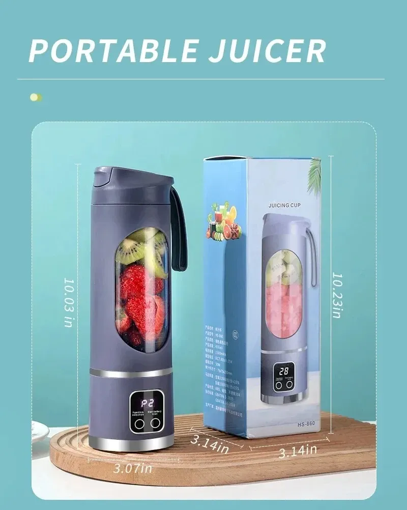 Portable Fruit Juicer Blender 450ml USB Rechargeable with 12 Blades, Dual Motor, Ice Crusher for Smoothies & Shakes showcase 7