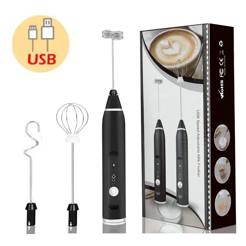 Portable Electric Milk Frother USB Mini Coffee Maker Whisk Mixer for Cappuccino, Cream, Eggs - Handheld Food Blender for Kitchen Use