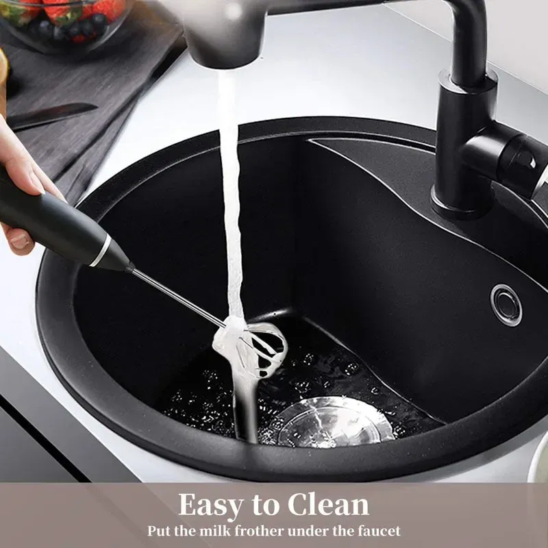 Portable Electric Milk Frother USB Mini Coffee Maker Whisk Mixer for Cappuccino, Cream, Eggs - Handheld Food Blender for Kitchen Use thumbnail 5