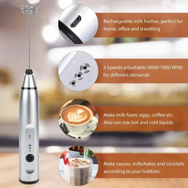 Portable Electric Milk Frother USB Mini Coffee Maker Whisk Mixer for Cappuccino, Cream, Eggs - Handheld Food Blender for Kitchen Use showcase 8
