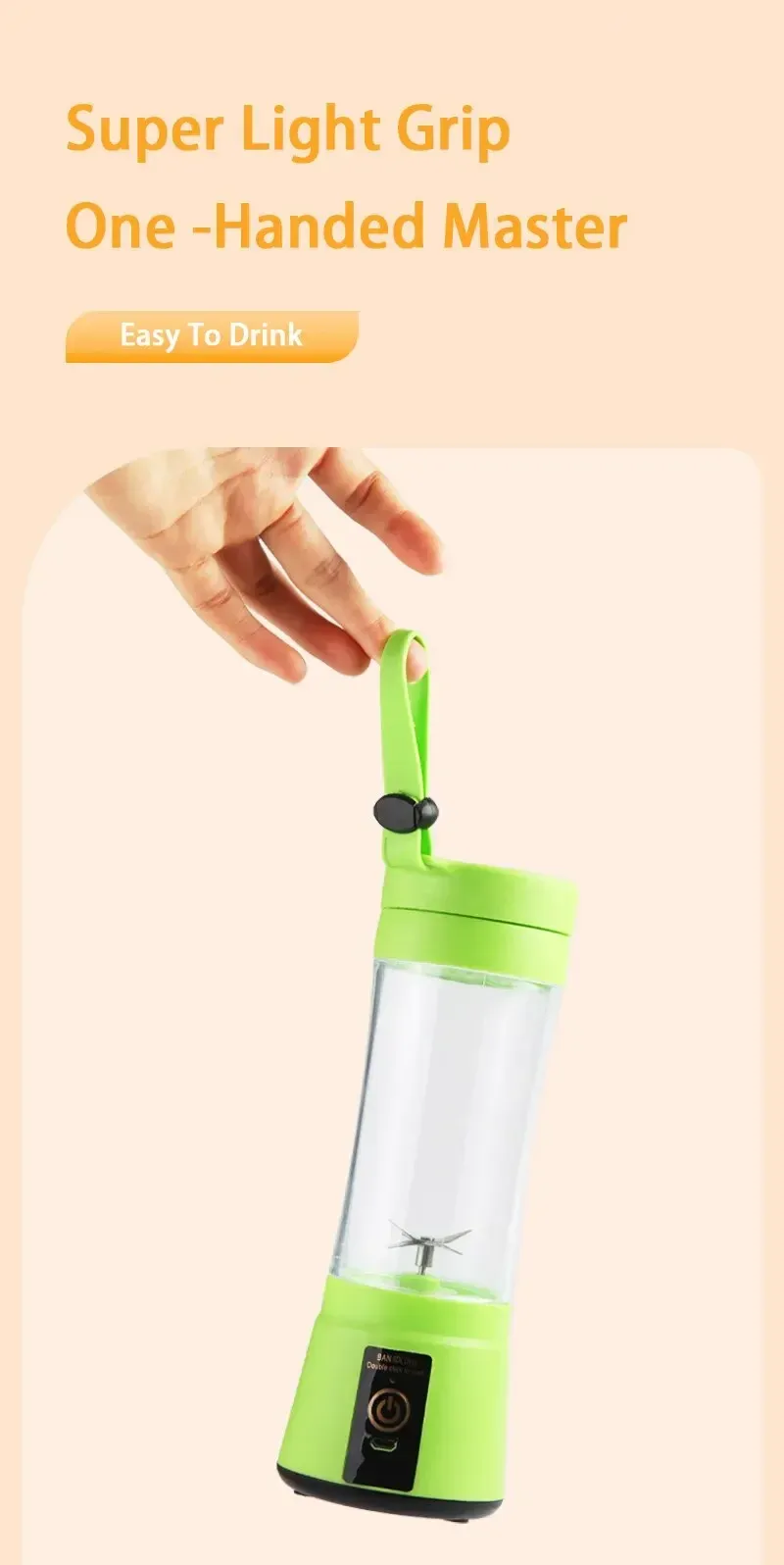 USB Rechargeable Portable Blender Juicer 380ml - Mini Electric Smoothie Maker with 6 Blades, Perfect for Kitchen, Travel, and Healthy Shakes showcase 7