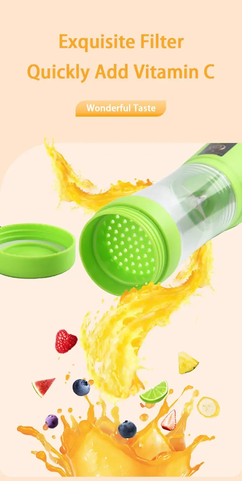 USB Rechargeable Portable Blender Juicer 380ml - Mini Electric Smoothie Maker with 6 Blades, Perfect for Kitchen, Travel, and Healthy Shakes showcase 6