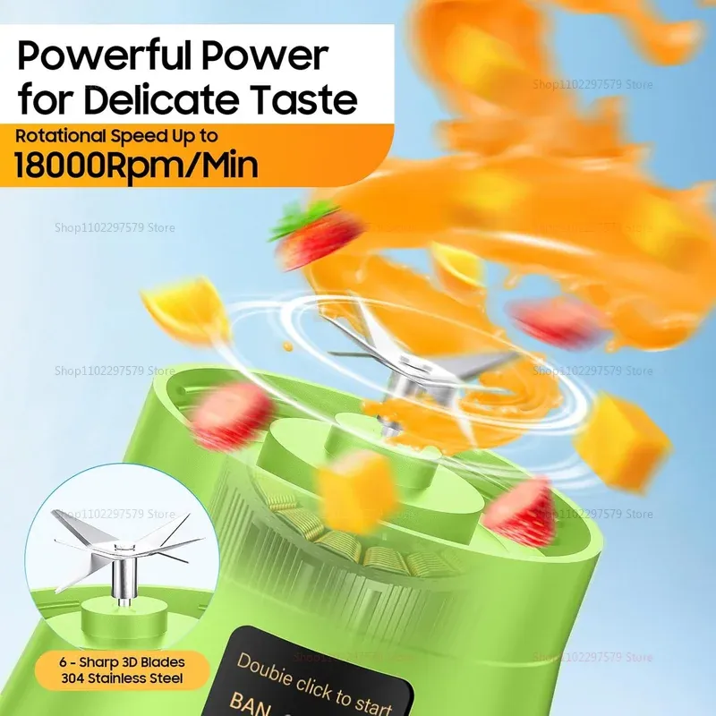 USB Rechargeable Portable Blender Juicer 380ml - Mini Electric Smoothie Maker with 6 Blades, Perfect for Kitchen, Travel, and Healthy Shakes thumbnail 3