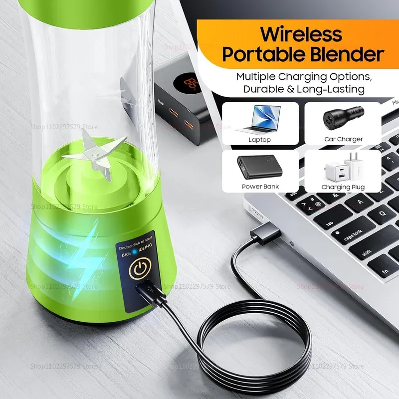 USB Rechargeable Portable Blender Juicer 380ml - Mini Electric Smoothie Maker with 6 Blades, Perfect for Kitchen, Travel, and Healthy Shakes thumbnail 5