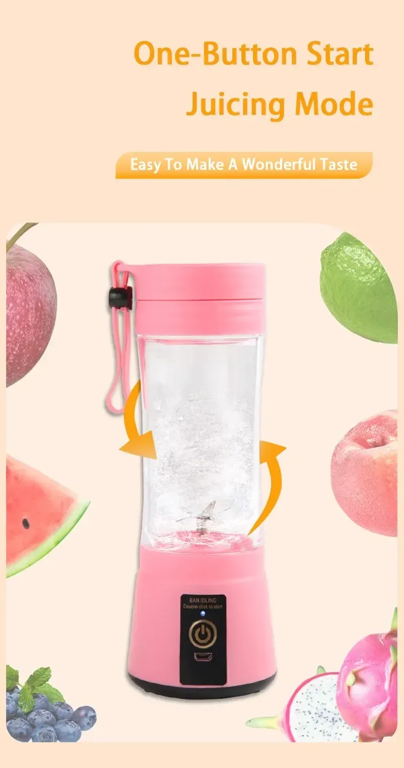 USB Rechargeable Portable Blender Juicer 380ml - Mini Electric Smoothie Maker with 6 Blades, Perfect for Kitchen, Travel, and Healthy Shakes showcase 3