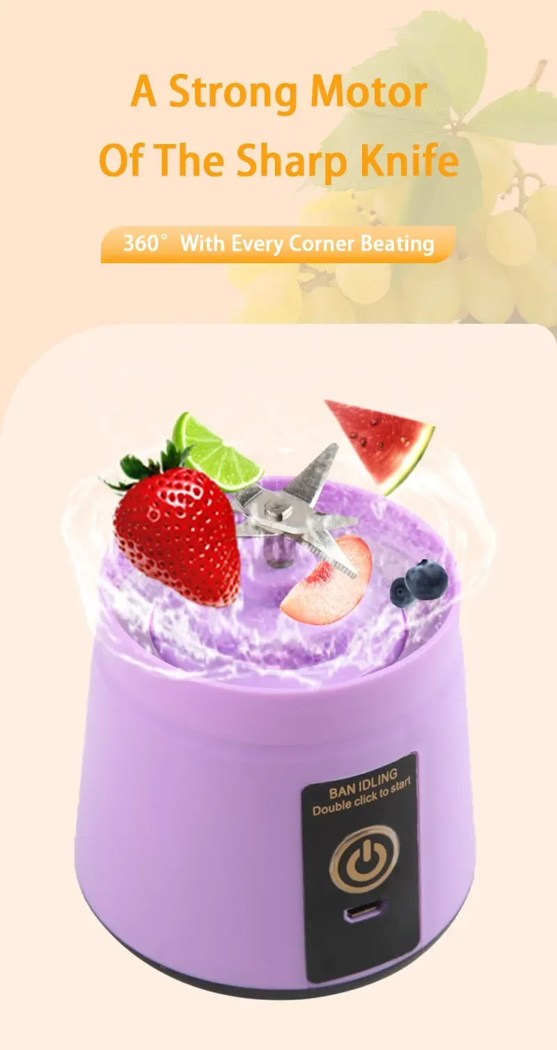 USB Rechargeable Portable Blender Juicer 380ml - Mini Electric Smoothie Maker with 6 Blades, Perfect for Kitchen, Travel, and Healthy Shakes showcase 4