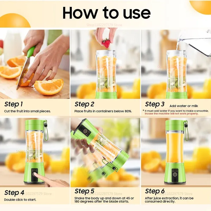 USB Rechargeable Portable Blender Juicer 380ml - Mini Electric Smoothie Maker with 6 Blades, Perfect for Kitchen, Travel, and Healthy Shakes thumbnail 4