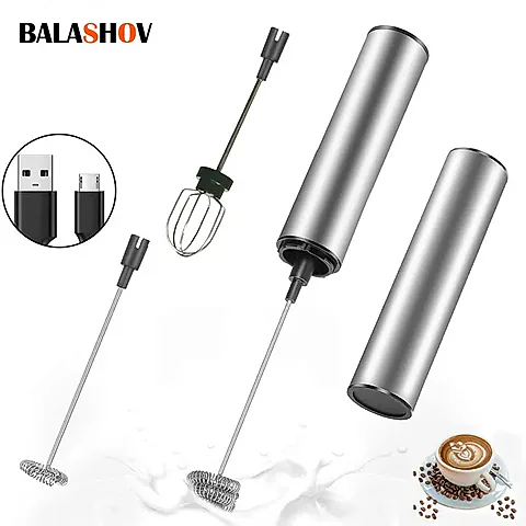 Portable USB Rechargeable Electric Milk Frother & Drink Mixer - Handheld Foam Maker for Coffee, Lattes, Cappuccinos, Egg Beater - Fast High-Speed Blender