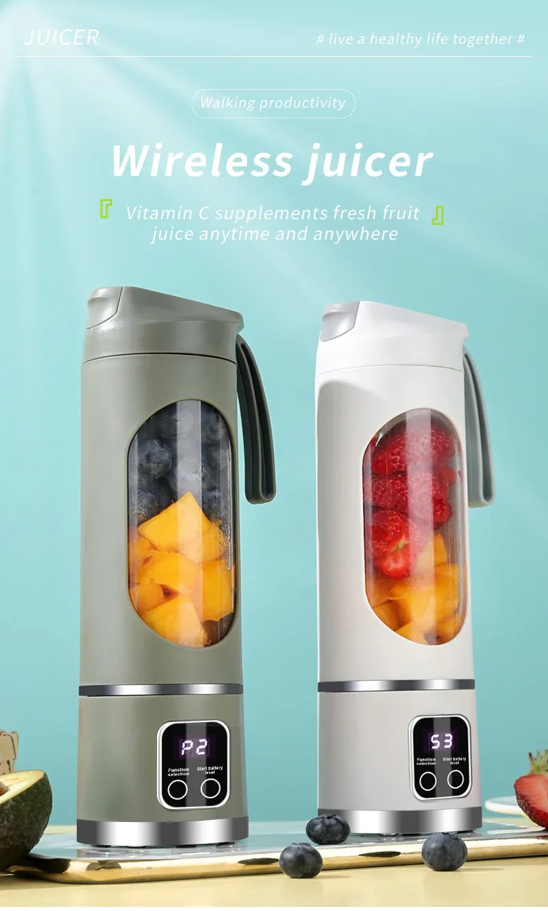 Portable 450ml Electric Juicer Blender with 10 Blades, USB Rechargeable, Ice Crusher for Smoothies & Fresh Juice - Ideal for Travel & Gym showcase 1