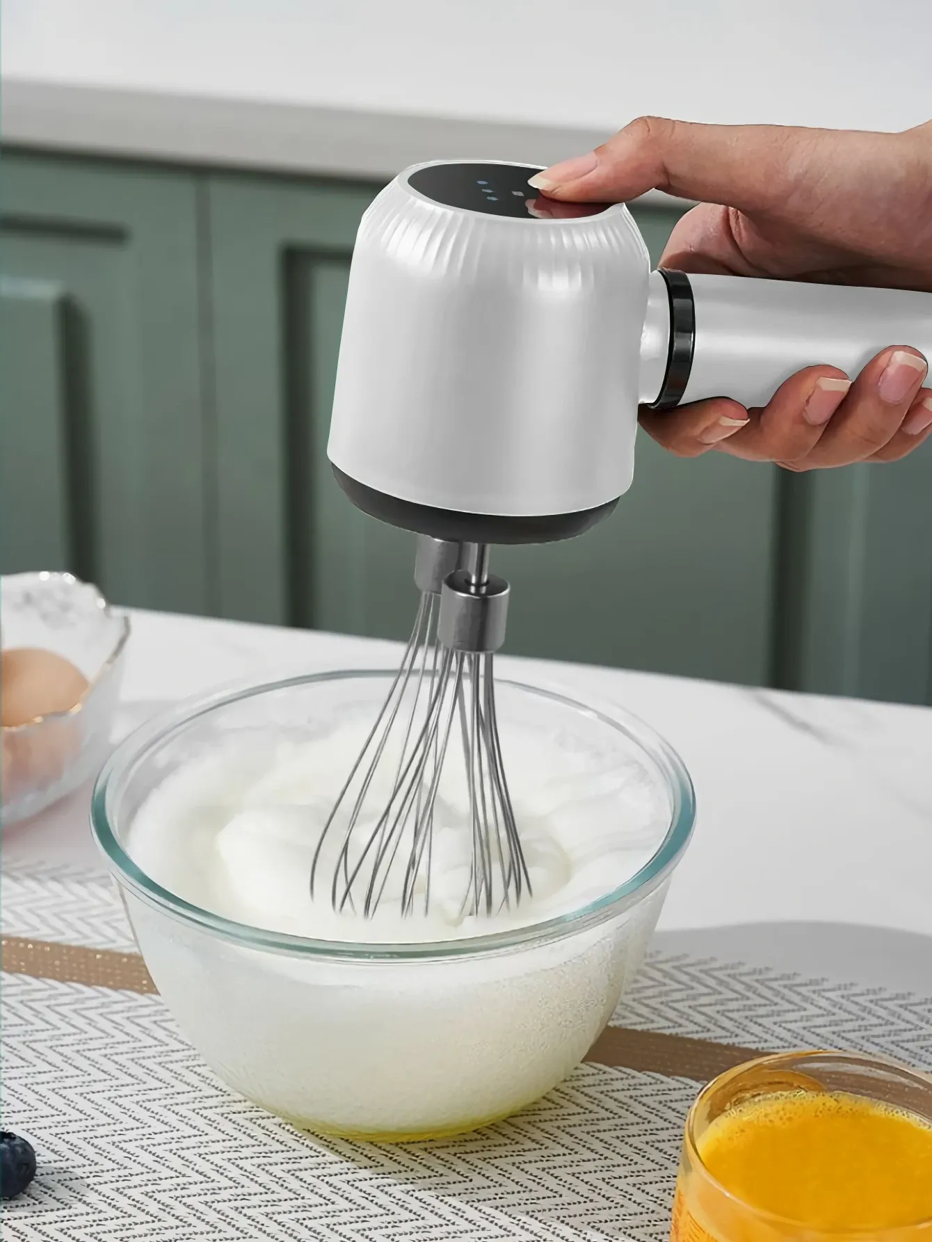 USB Rechargeable Electric Hand Blender - Portable Wireless Whisk with 3 Speeds, 1200mAh Battery, 2 Stainless Steel Whisk Attachments for Baking, Cream, Eggs thumbnail 6