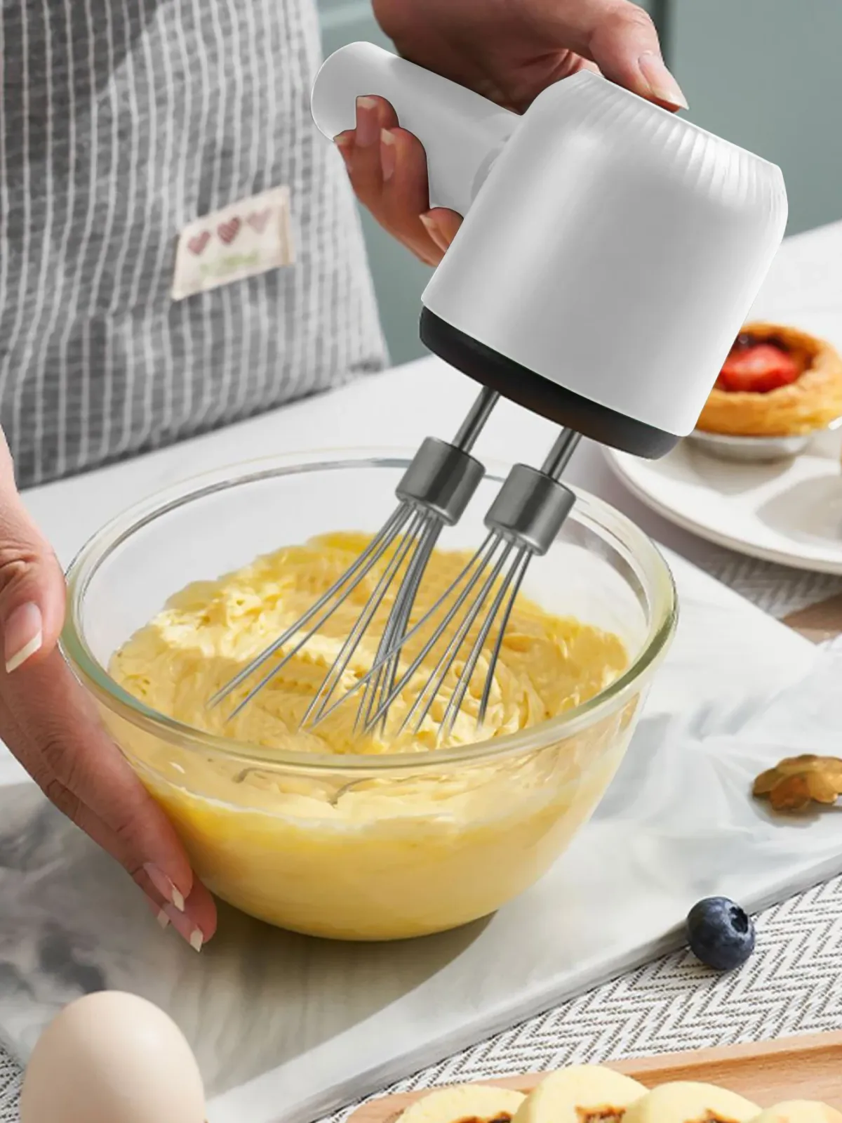 USB Rechargeable Electric Hand Blender - Portable Wireless Whisk with 3 Speeds, 1200mAh Battery, 2 Stainless Steel Whisk Attachments for Baking, Cream, Eggs showcase 11