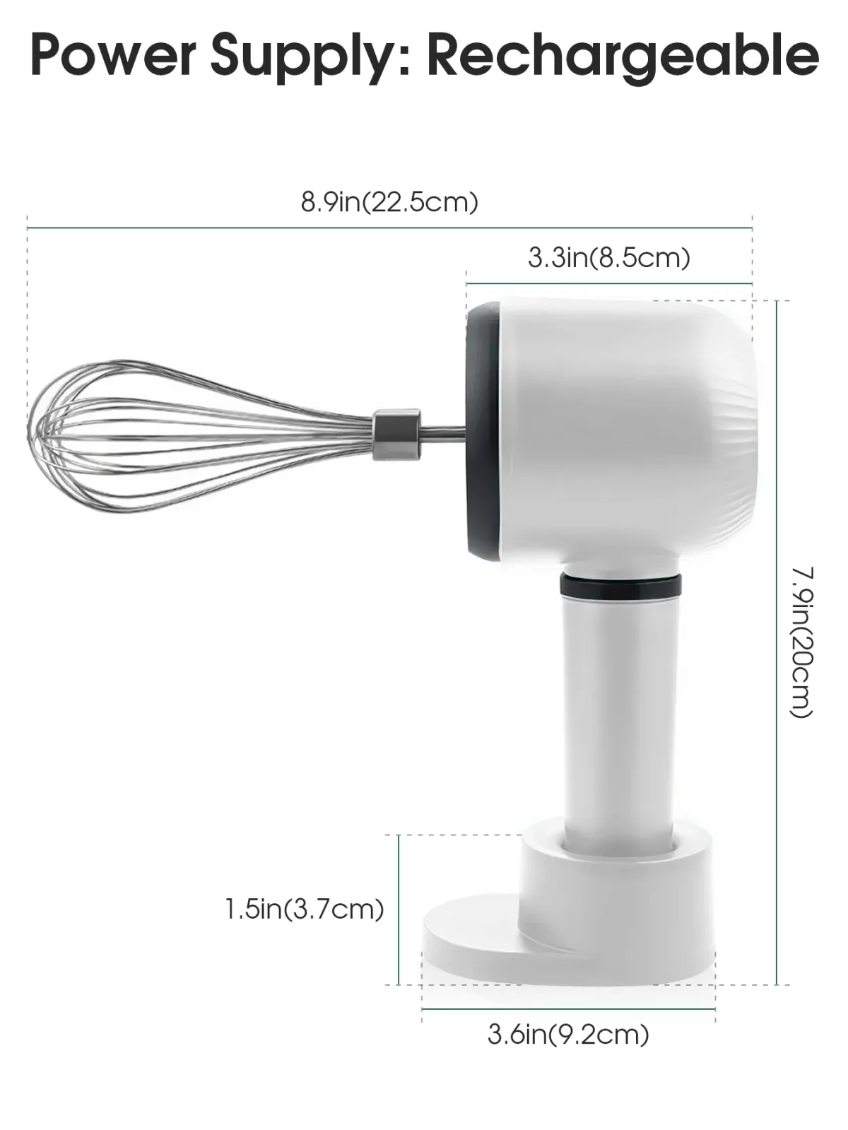 USB Rechargeable Electric Hand Blender - Portable Wireless Whisk with 3 Speeds, 1200mAh Battery, 2 Stainless Steel Whisk Attachments for Baking, Cream, Eggs showcase 3