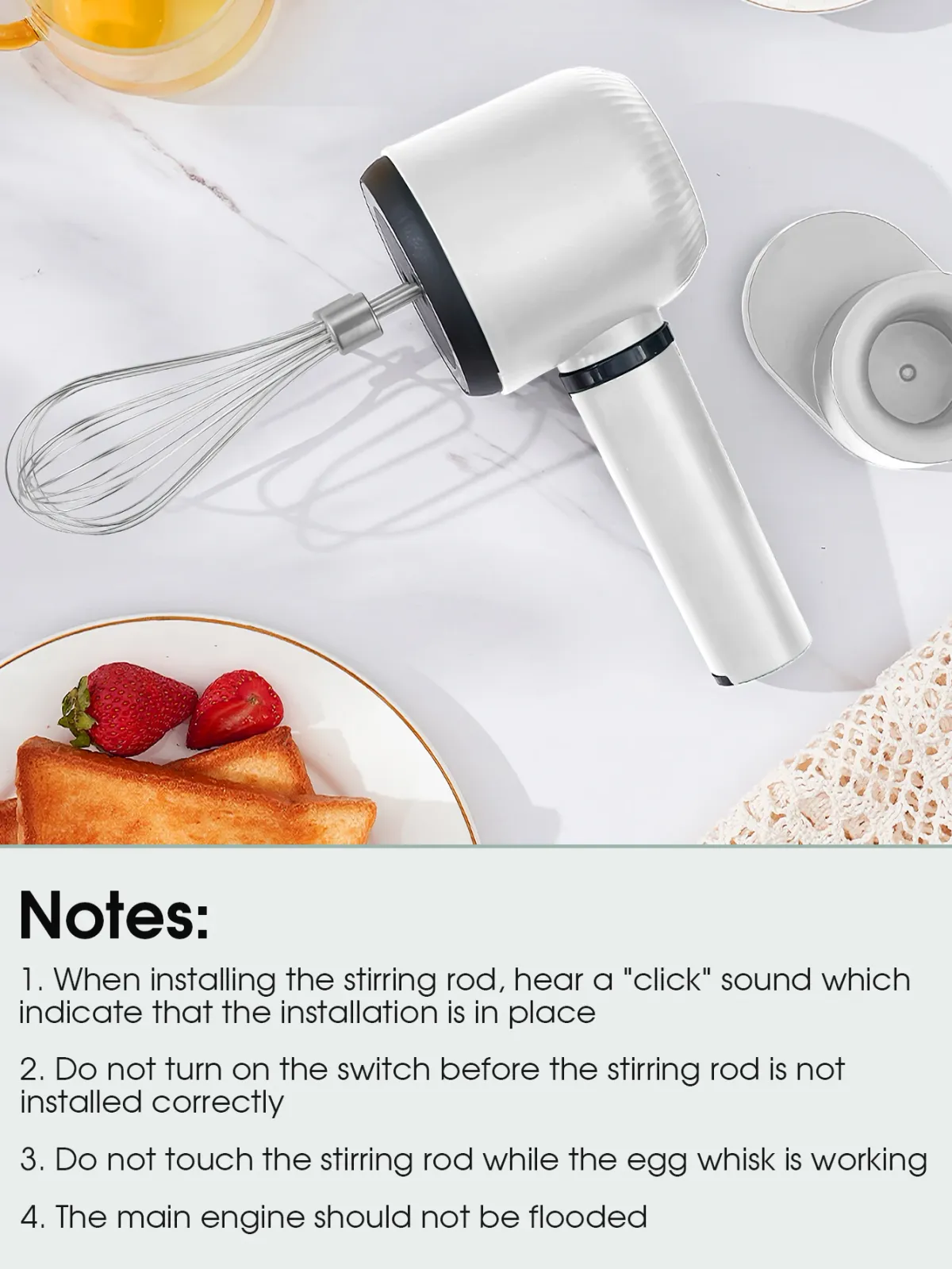 USB Rechargeable Electric Hand Blender - Portable Wireless Whisk with 3 Speeds, 1200mAh Battery, 2 Stainless Steel Whisk Attachments for Baking, Cream, Eggs showcase 10