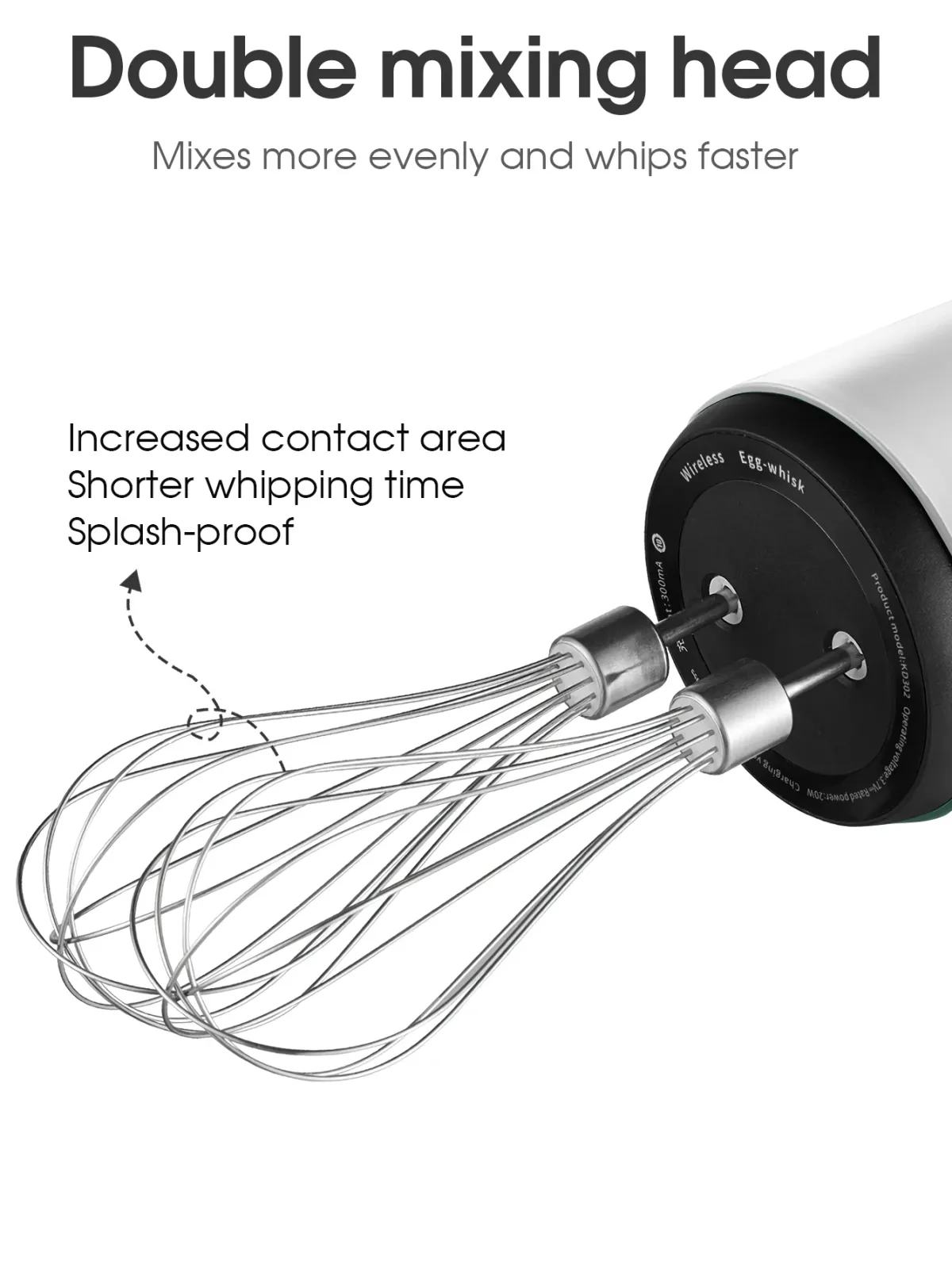 USB Rechargeable Electric Hand Blender - Portable Wireless Whisk with 3 Speeds, 1200mAh Battery, 2 Stainless Steel Whisk Attachments for Baking, Cream, Eggs showcase 5