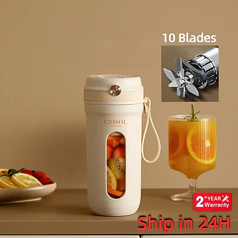 Portable Electric Blender 350ML Juicer Cup - USB Rechargeable Fruit Mixer for Smoothies & Juices, 4/10 Blades, Compact & Travel-Friendly