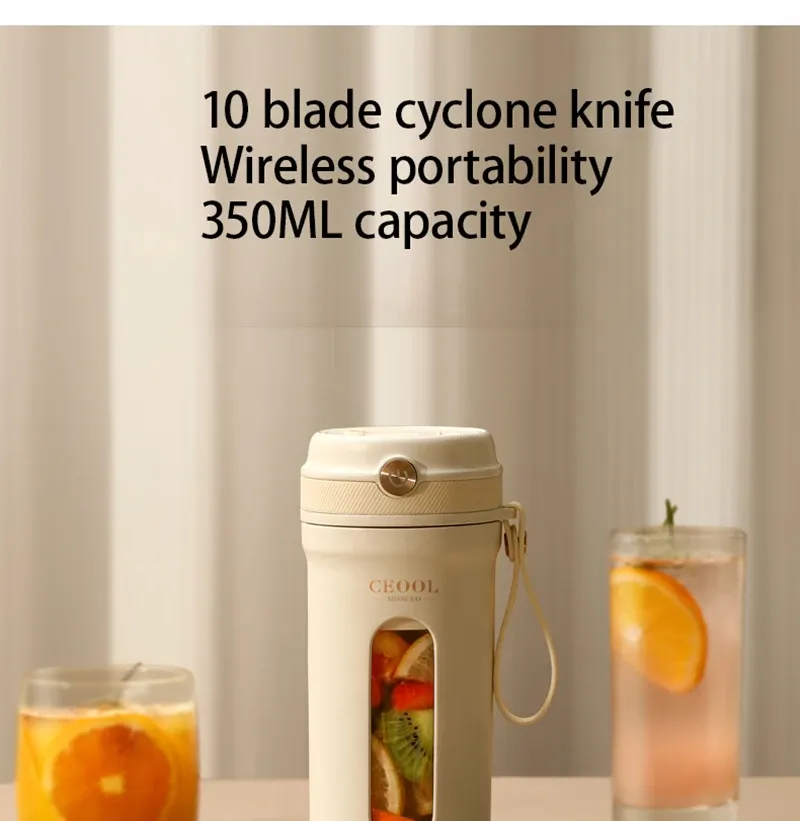 Portable Electric Blender 350ML Juicer Cup - USB Rechargeable Fruit Mixer for Smoothies & Juices, 4/10 Blades, Compact & Travel-Friendly showcase 2