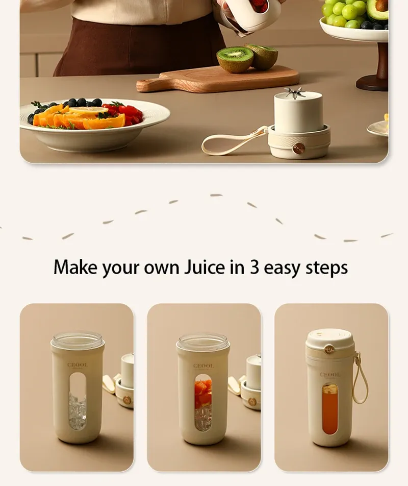 Portable Electric Blender 350ML Juicer Cup - USB Rechargeable Fruit Mixer for Smoothies & Juices, 4/10 Blades, Compact & Travel-Friendly showcase 8