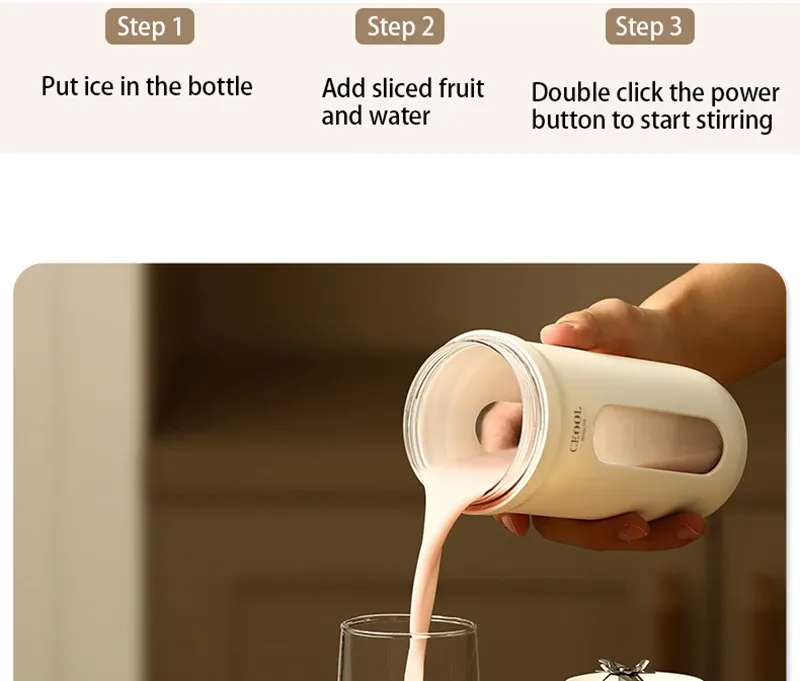 Portable Electric Blender 350ML Juicer Cup - USB Rechargeable Fruit Mixer for Smoothies & Juices, 4/10 Blades, Compact & Travel-Friendly showcase 9
