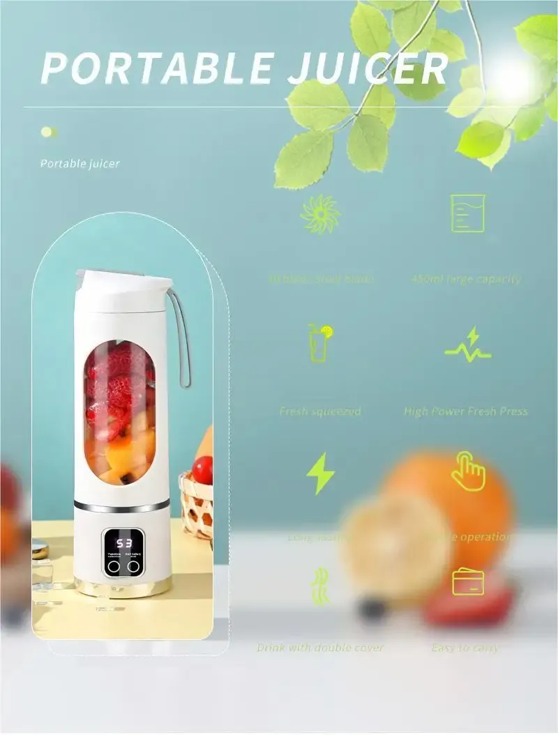 Portable 450ml Electric Juicer Blender with 10 Blades, USB Rechargeable, Ice Crusher for Smoothies & Fresh Juice - Ideal for Travel, Gym, and Home Use showcase 2