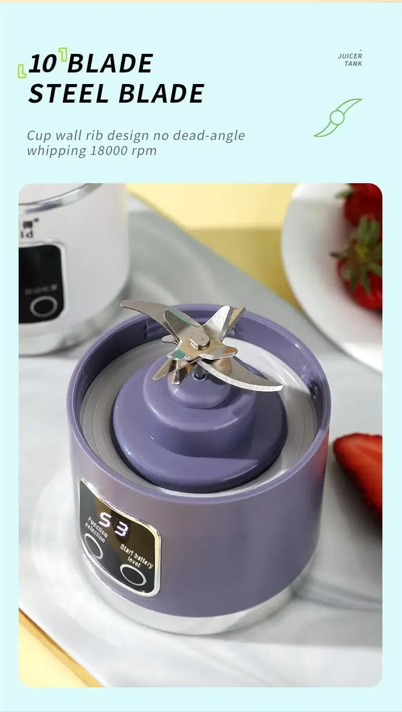 Portable 450ml Electric Juicer Blender with 10 Blades, USB Rechargeable, Ice Crusher for Smoothies & Fresh Juice - Ideal for Travel, Gym, and Home Use showcase 4