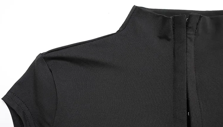 CNYISHE Women's Chic Solid Button High Collar Short Sleeve Sheath Dress - Trendy Sexy Club Hip Wrap Skinny Outfits showcase 32