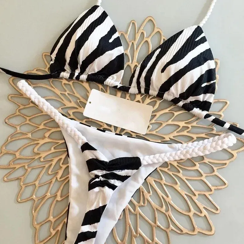 Women's Bikini Set Split Print Swimwear - Fashionable G-String Beach Holiday Swimsuit with Chest Pad, Quick Drying, High Elasticity - Image 3