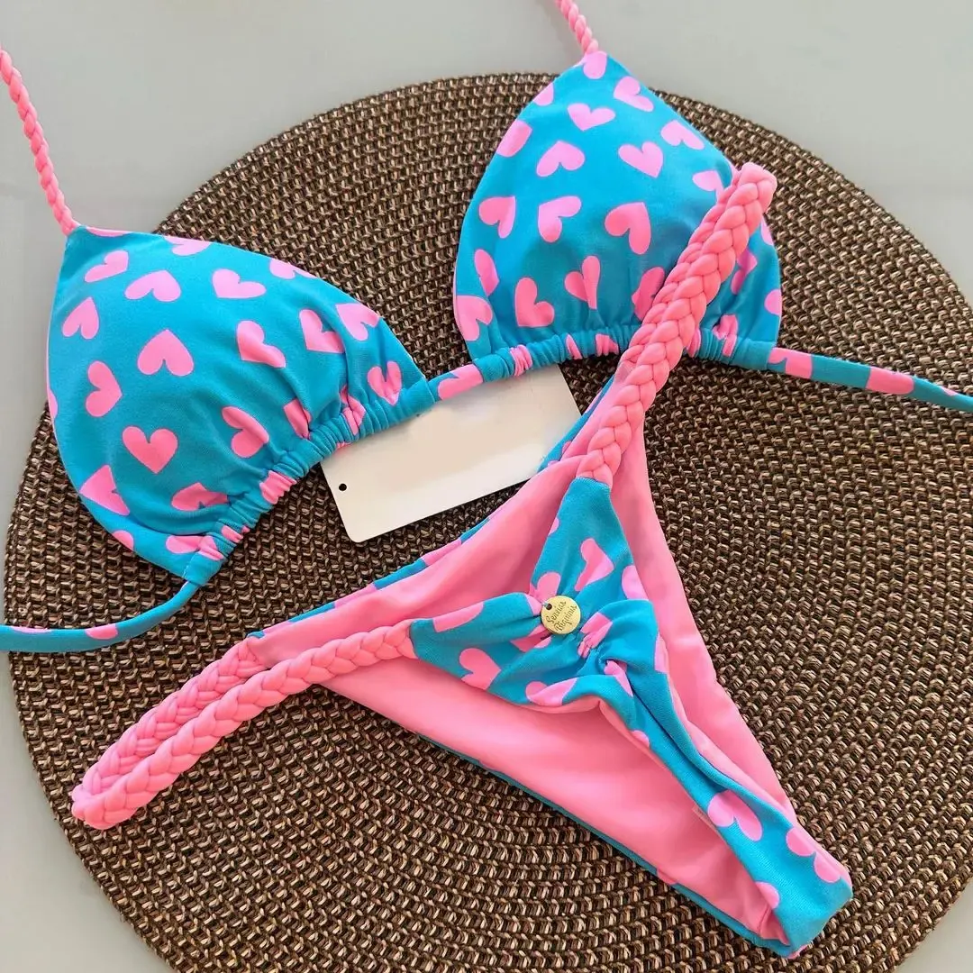 Women's Bikini Set Split Print Swimwear - Fashionable G-String Beach Holiday Swimsuit with Chest Pad, Quick Drying, High Elasticity - Image 1