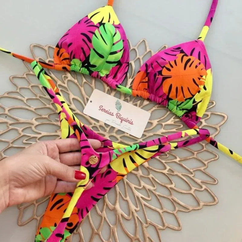 Women's Bikini Set Split Print Swimwear - Fashionable G-String Beach Holiday Swimsuit with Chest Pad, Quick Drying, High Elasticity - Image 2