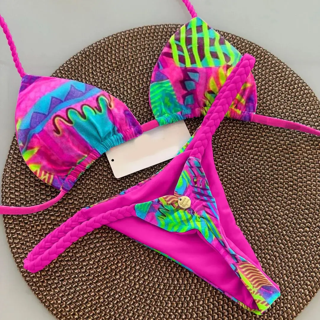 Women's Bikini Set Split Print Swimwear - Fashionable G-String Beach Holiday Swimsuit with Chest Pad, Quick Drying, High Elasticity showcase 3