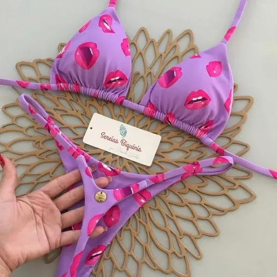 Women's Bikini Set Split Print Swimwear - Fashionable G-String Beach Holiday Swimsuit with Chest Pad, Quick Drying, High Elasticity showcase 7